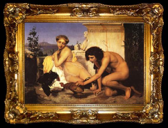 framed  Jean Leon Gerome Young Greeks at a Cockfight, ta009-2